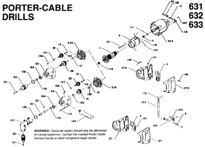 Default Diagram and Parts List for J-632 Type 2 Porter Cable Boring Machine